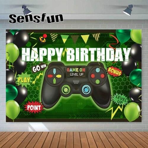 7 Options Game Theme Backdrop Balloons Boys Happy Birthday Party Photography Background For Photo Studio Table Banner Customized