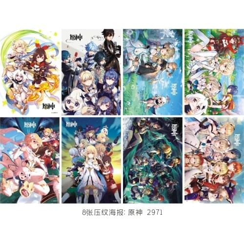 8pcs/set Game Genshin Impact Posters toy Paimon Klee Venti Diluc Included 8 Pictures Poster toy Size 42x29CM
