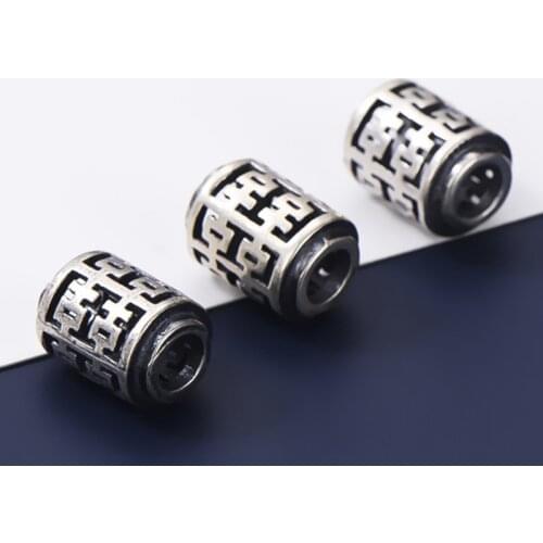 925 Sterling Silver Classic Couple Happiness Cylinder Spacer Beads 11x8mm Handmade Bracelet Silver Beads DIY Jewelry Accessories