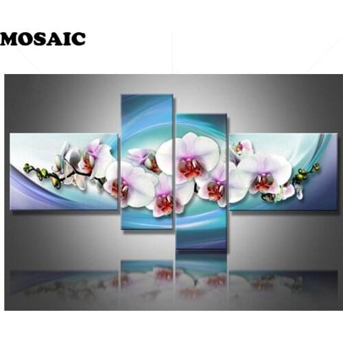 Diy Diamond Embroidery blue orchid Flower 5D DIY Diamond Painting 4PCS Flower Diamond Painting Cross Stitch Rhinestone Mosaic