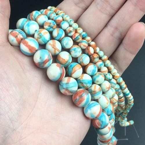 Natural Stone Beads Round Blue Red Colorful Rain Loose Beads For Jewelry Making DIY Bracelet Earrings Accessories 4/6/8/10mm