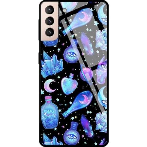 Pastel Goth Witch Creepy Witchy Tempered Glass Phone Case For Samsung Galaxy S20 FE S21 Ultra Note20 S8 S9 10 Plus Note10