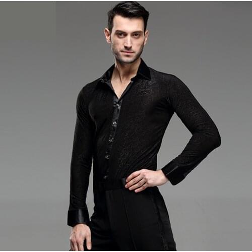 Hot Sale New 2019 Plus Size Black Waltz Latin Dance Top Men Latin Dance Shirts Men Ballroom Dance Shirt
