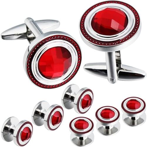 HAWSON Crystal Cufflinks and Studs Sets for Mens Tuxedo Shirts with Gift Box - One Pair Cufflinks with 6 pcs Studs