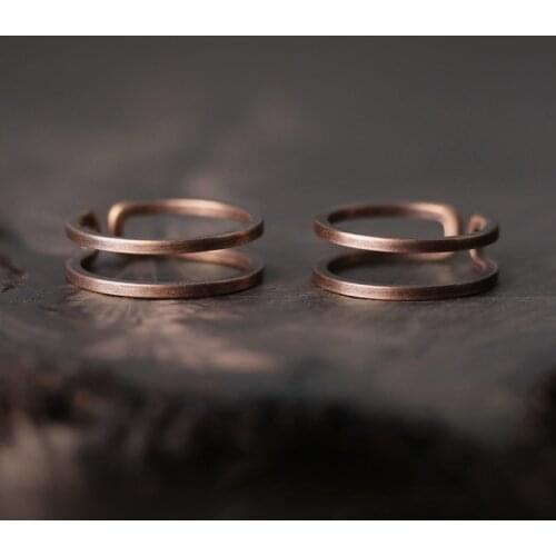 Hand Crafted Solid Copper Ring Special Design Process Balck Smithed Size Adjustable Retro Punk Street for Couple Lover Ring