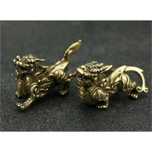 Bronze Antique Collection Pure Bronze Mink Ornaments A Pair of Brass Mink Kirin Small Ornaments Handlebars