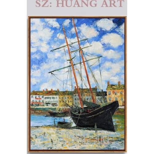 Oil painting reproductions Claude.Monet dock ship lobby and a family to decorate the hotel lobby sofa large murals study of chil