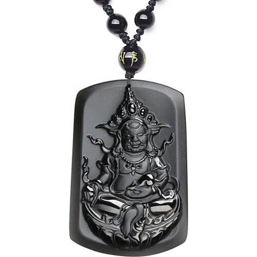 Fine Carving Natural Obsidian Buddha Pendant LuoHan Necklace Pendant Mens Jewelry Womens Jewelry With Chain