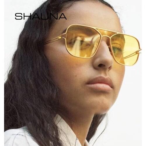 SHAUNA Oversize Metal Frame Square Sunglasses Women Fashion Candy Colors Clear Green Yellow Blue Sun Glasses Men