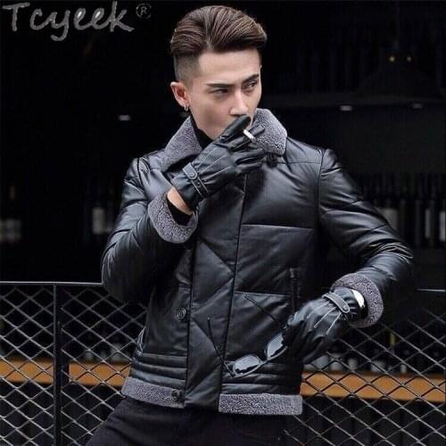 Winter Streetwear Autumn 200% Real Leather Jacket Men Moto Biker Natural Sheepskin Coat Mens Genuine Leather Jackets TE9999