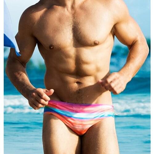 Mens Swimming Trunks Gradient Rainbow Print Briefs Sexy Surf Shorts Casual Beachwear Shorts Beach Trip Men Bathing Suits 2021