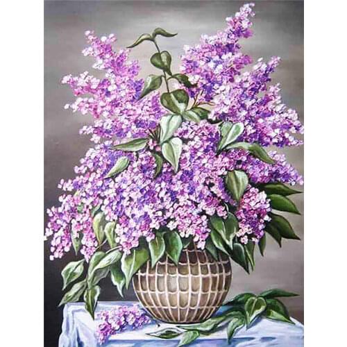 Diamond Painting Kit Lilac Flower Full Round Embroidery Clove Floral Mosaic Vase Wall Decor