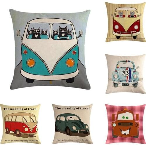 45x45cm Cotton Linen Pillowcase Decorative Linen Square Cushion Cover Cartoon Vintage Car Throw Pillow Cover