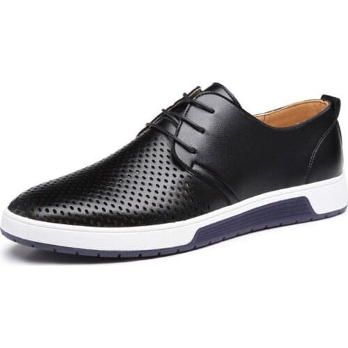 New 2019 Men Casual Shoes Leather Summer Breathable Hollowed Luxurious Brand Flat Shoes for Men Drop Shipping Plus Size 48