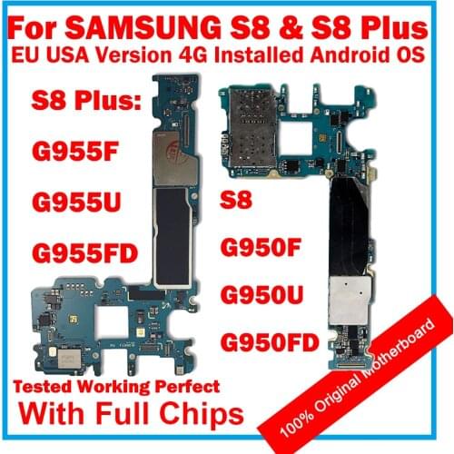 Original S8 G950F G950FD G950U Motherboard For Samsung Galaxy S8 Plus G955F G955FD G955U Motherboard 64GB With Single / Dual SIM