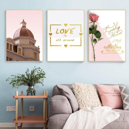 Nordic Simple Poster Love Pink Rose Castle Canvas Picture Home Decor Living Room Bedroom Background Wall Decoration Frameless