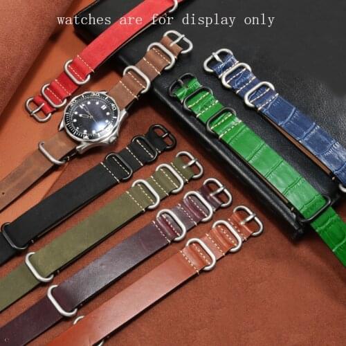 Nato Handmade Cow Leather Strap 20 22 24mm Brown Red Wristband Stainless Steel Buckle Suitable For Tissot Seiko Retro Bracelet