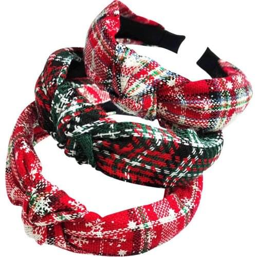 Christmas XMS Headband for Women Girl Red Green Plaid Knot Hair Band Accessories Wholdesale Dropshipping