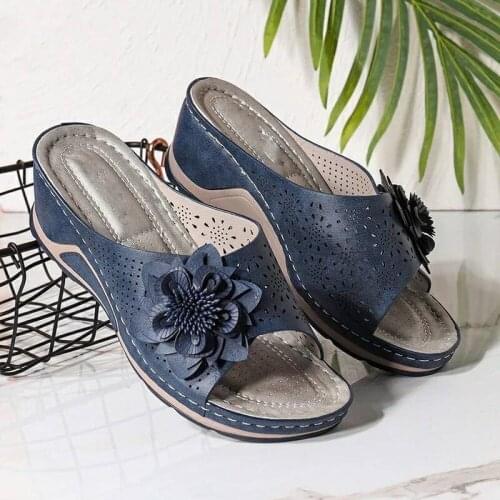 Summer Ladies Flat Sandals Open Toe Casual Beach Womens Shoes Fashion Bohemian Floral Roman Sandals Womens Slippers