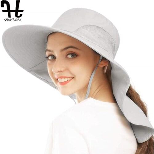 FURTALK Sun Hat for Women Summer Ponytail Safari Hats with Neck Flap Wide Brim Breathable Sun Protection Fishing Hiking Hat