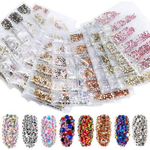 SS3-SS10 Mix Size Super Glitter Rhinestone For 3D Nail Art Decoration Gem Clothing Shoe Bag Design Flat Back Crystal Glass