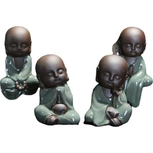 Hand decor Buddha statues Tea pet Ceramic Lovely Monk Sand Tea Pet Purple Sand Tea Pet Set Fitting Buddha
