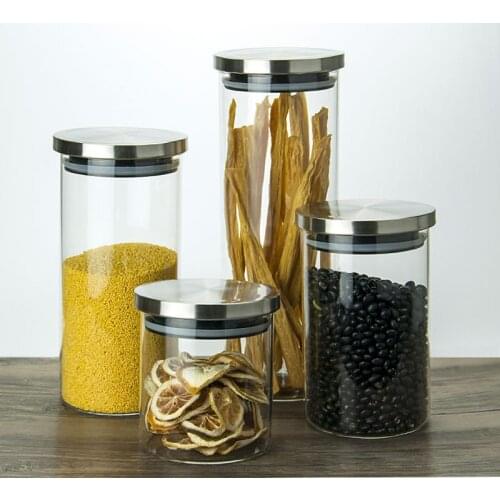 Stainless steel lid glass sealed jar storage glass bottle household tea jar kitchen sealed glass jars kitchen containers