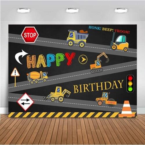 Neoback Construction Photography Backdrop 7x5ft Birthday Party Banner Background Dump Truck Digger Excavator Boy Kids Party Prop