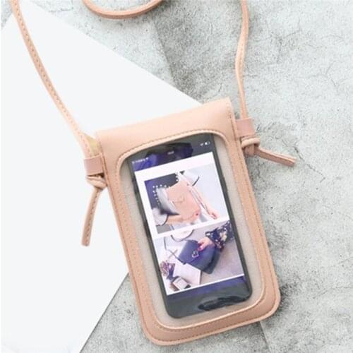 Coin And Card Crossbody Bag Cell Phone Touchable Screen Shoulder Pocket Girls Wallet Card Bag with Hyaline membrane