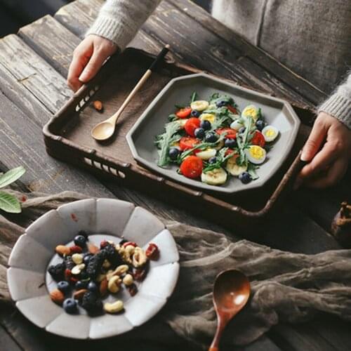 Japanese retro stoneware dish nostalgic simple gray sushi salad plate soup plate