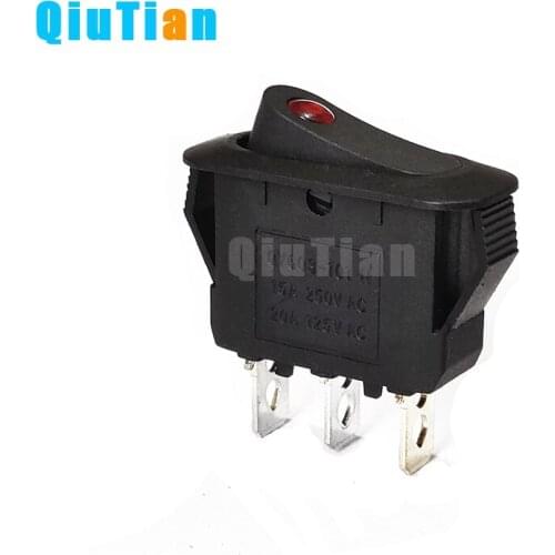 High Quality KCD3 Black Rocker Switch ON OFF 3 Pin Latching SPST 15A Amps 250VAC 12 Volt Dot LED For Motor Car Auto red Switches