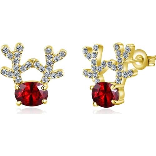 ZEMIOR Christmas Antlers Stud Earrings For Women 2 Colors Shining Cubic Zirconia Earring Hot Sale Female Fashion Jewelry Gift
