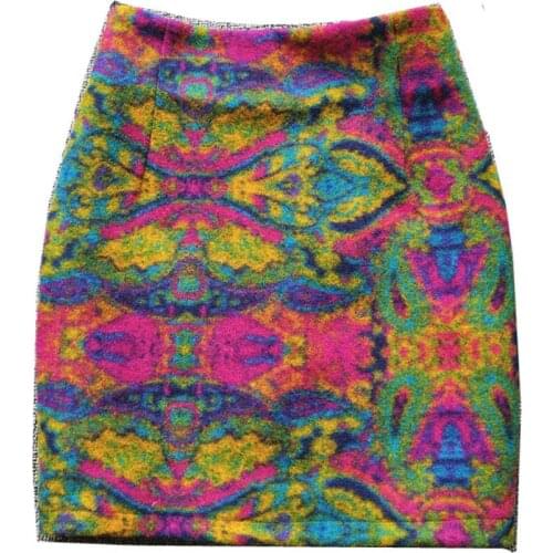 2020 autumn winter new woolen mini skirt women high waist step package hip printed skirt