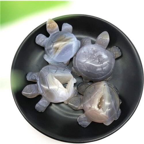 1PC Natural Agate Druzy Geode Little Turtles Hand Carved Crystal CraftsTortoise Figurine Palms Stone Decorative Gift Collection