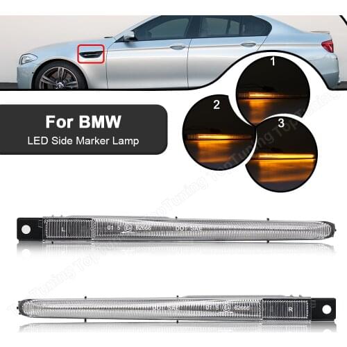 2X Dynamic Amber LED Side Marker Light Blinker Turn Signal Lamp For BMW 5 Series F10 M5 2010-2016 Smoked Lens