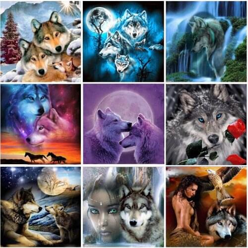 Wolf DIY 5D Diamond Painting Cross Stitch Full Round Drill Rhinestone Animal Diamond Embroidery Resin Wall Art Drop&ship