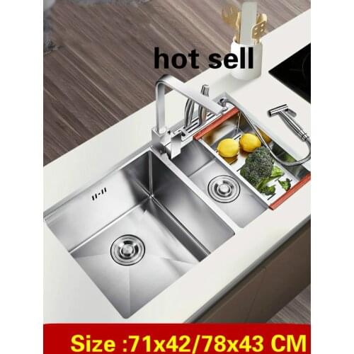 Free shipping Home small kitchen manual sink double groove wash vegetables 304 stainless steel hot sell 71x42/78x43 CM