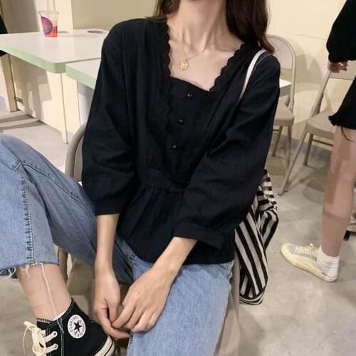 Blouse Women Shirt Black Woman Square-Neck Top Shirt Spring jack1991 Blusas Mujer De Moda