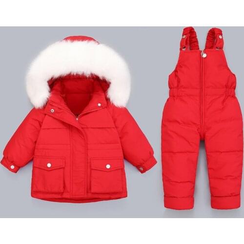2021 New -30 Russian Snowsuit Children Sets Baby White Down Boys Wool Collar Warm 2pcs Set Winter Jacket For Girls Enfant Parka