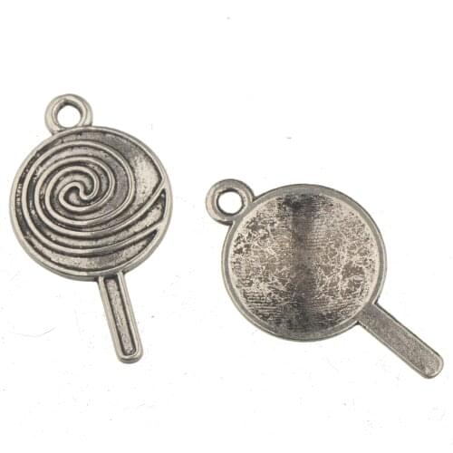 Diy charms pendants bracelets candy design lollipop silver metal jewelry supplier handicraft decoration components 35*19mm 20pcs