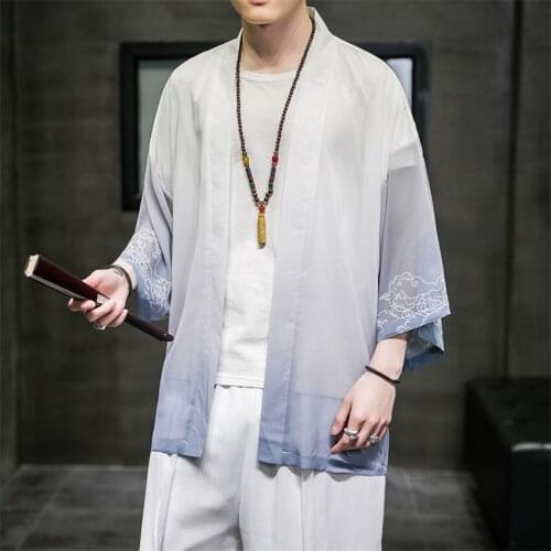 Hanfu Men 2021 Mens Ice Silk Cardigan Coat Sunscreen Coat Casual Oversize Chinese Style Jacket Man Clothing Fashion