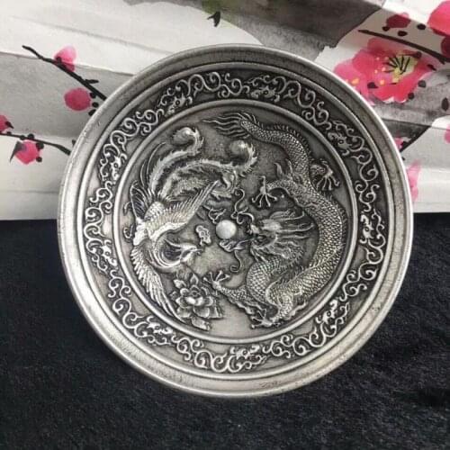 China Collectable copper plating silver carving longfeng & flower pen wash