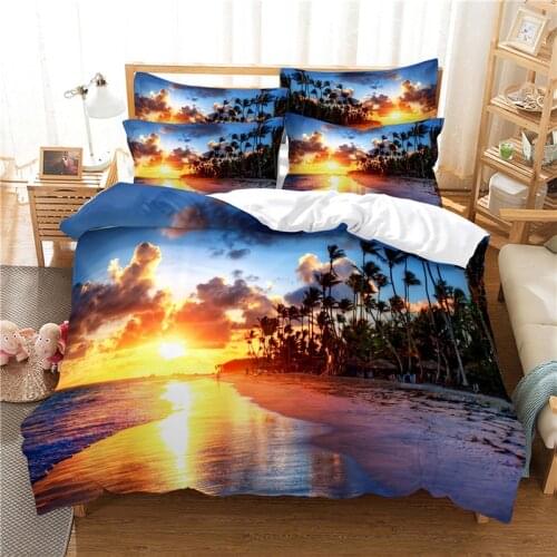 Beautiful Sunset By The Sea Duvet Cover Set 3d Digital Printing Bed Linen Fashion Design Comforter Cover Bedding Sets Bed Set