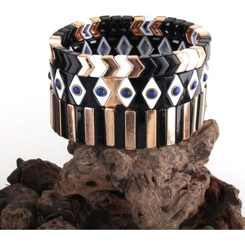 MD Fashion Designer Boho Colorful Bracelet Set Metal Enamel Hematite Cuff Braceletes Set