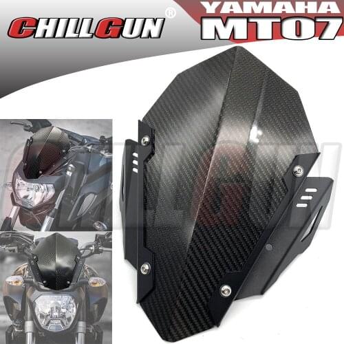 Motorcycle Sports Touring Real Carbon Fiber Windshield WindScreen Deflector Fits For YAMAHA MT-07 MT07 2018 2019 2020 FZ07 FZ-07