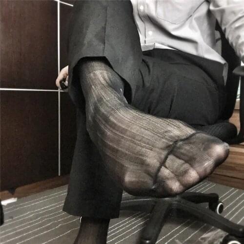 Mens Business Dress Socks Sexy Male Formal Dress Sheer Socks Business Men Daily Wearing Ultra-thin Sexy Black Sheer Socks