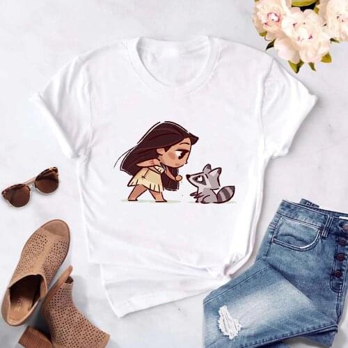 New T Shirt Women Harajuku Funny Cartoon Disney Princess Pocahontas Kawaii T-shirt Cute Graphic Top Fashion Tees Female Tshirts