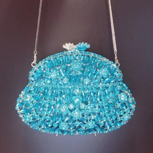 2021 New Arrival Blue Rhinestone Clutch Purse Luxury Womens Crystal Diamond Evening Clutches High Quality Ladies Party Purses