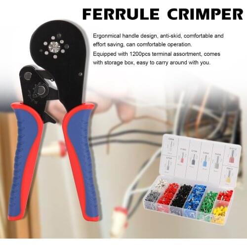 HSC8 16-6 0.08-16m㎡ Ferrule Crimping Tool Kit High Hardness Crimper Plier with1200pcs Wire Ferrules Crimp Ends Terminal Crimper