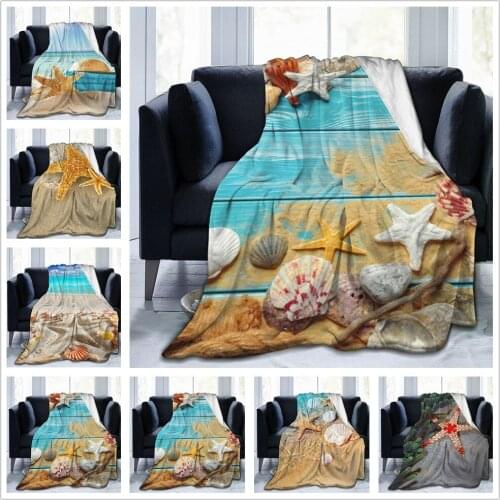 Ocean Beach Blanket Flannel Throw Blankets Micro Fleece Cozy Plush Covers for Bed Car and Home Decoration